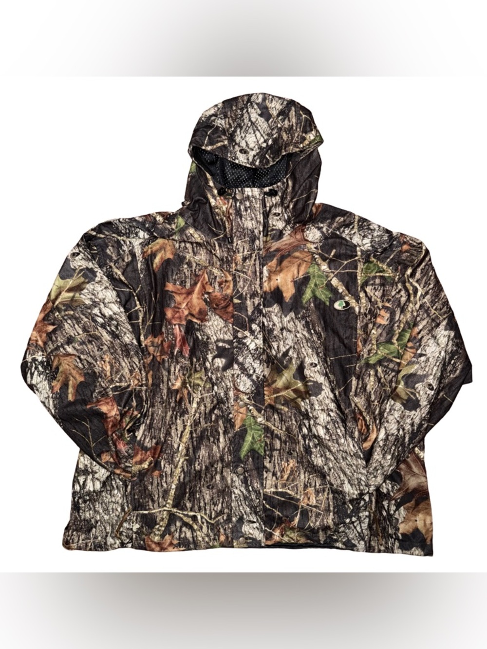 💖Vintage Russell Outdoors Mossy Oak Camo Hooded Raincoat Jacket Gorp Fisherman